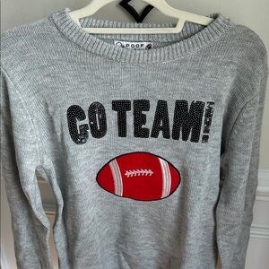 Poof! Gray Sweater with Red Football Design